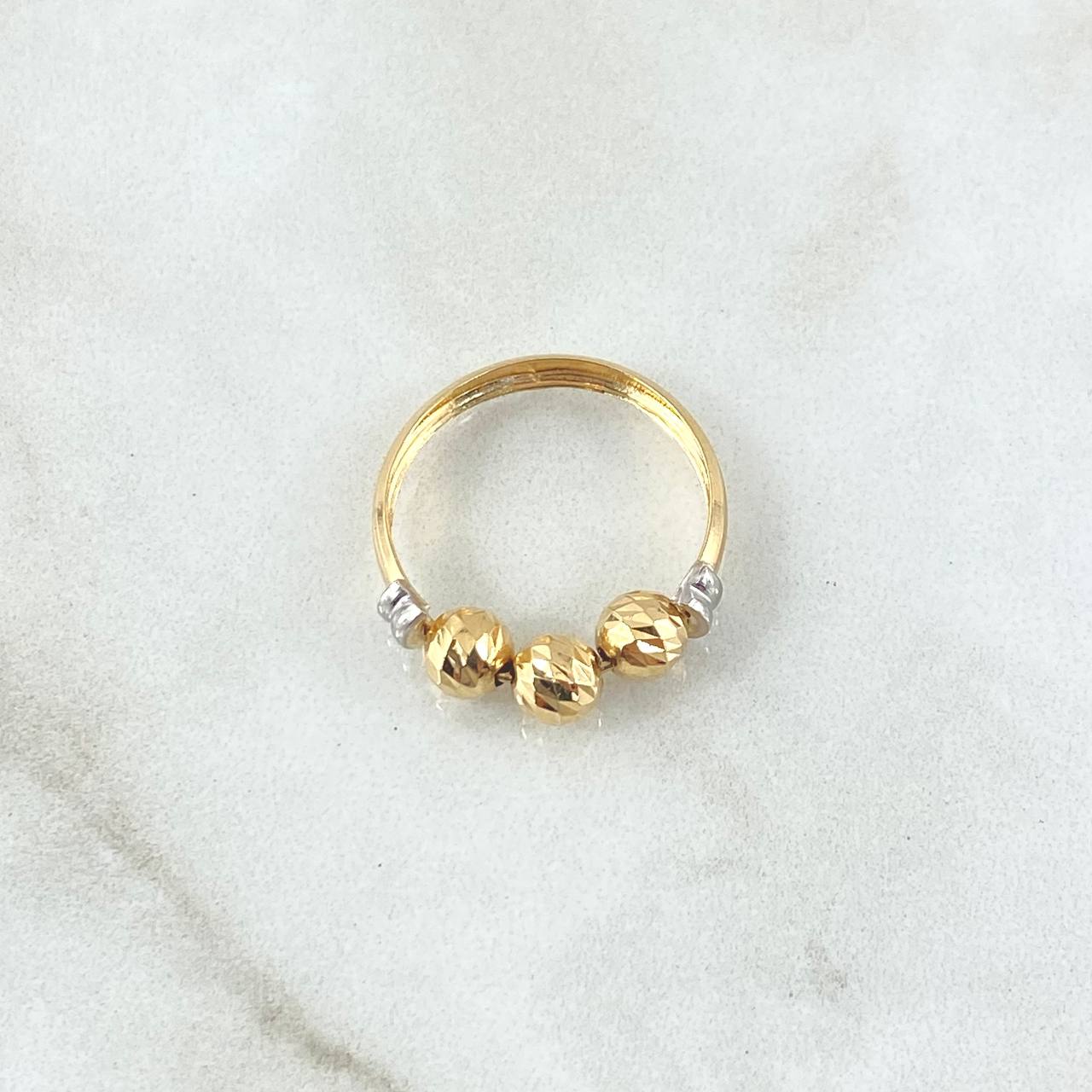 Anillo Trio De Bolas 1.9gr / T9 / 5mm Bolas Diamantadas Dos Oros Amarillo Blanco 18K ©