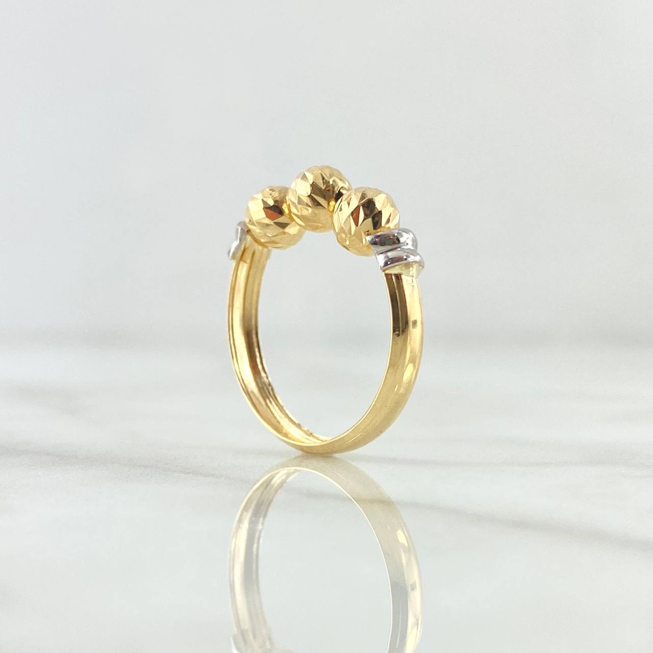 Trio Ball Ring 1.4gr / T5 1/2 / 5mm Diamond-Cut Balls Two 18K Yellow White Golds ©