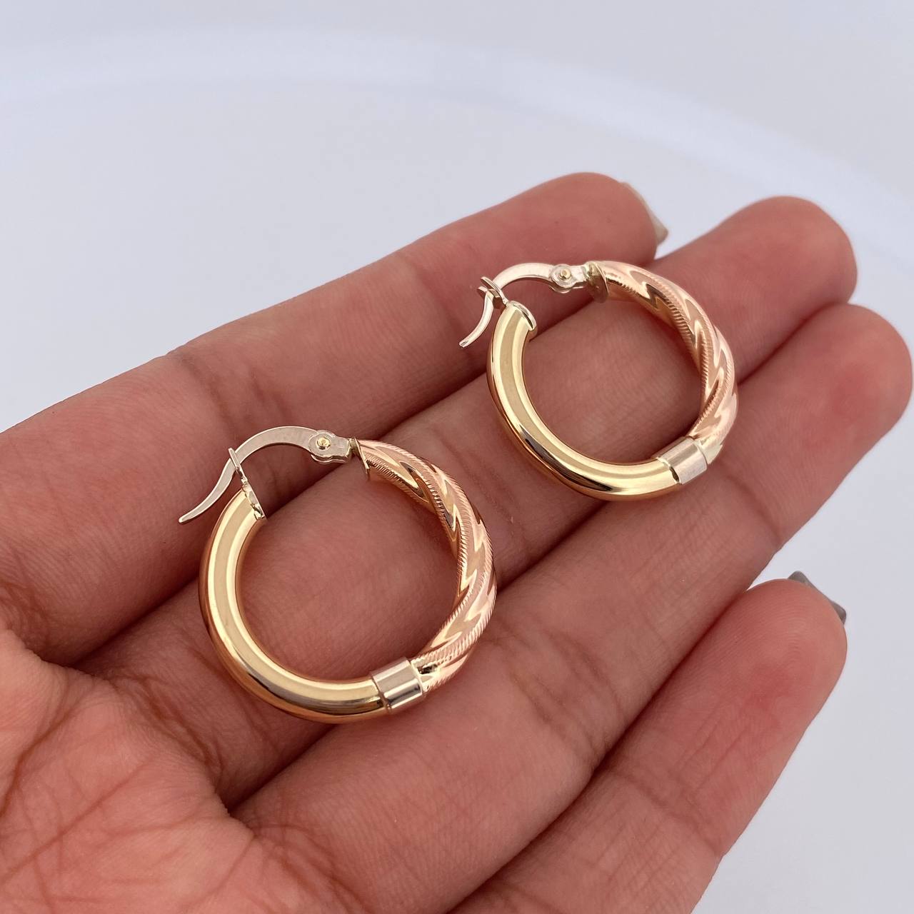 Lady Hoop Earrings 2.95gr / 3/4 in / Three 18K Golds &