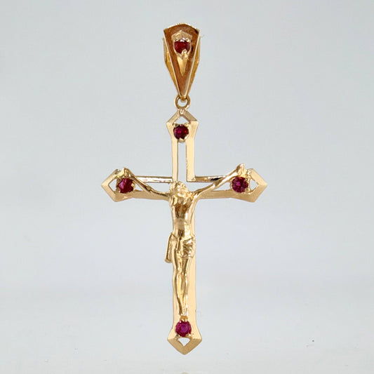 Dije Cruz Cristo Rubies 35pts 4.15gr / 2 in / Oro Amarillo 18K ©