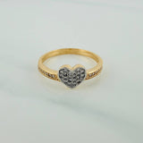 Anillo Corazon Tupido 2.4gr / T8 / 1 in / Dos Oros Amarillo Blanco 18K $
