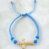 Pulsera Azul Cruz Cristo 0.9gr / Oro 18K