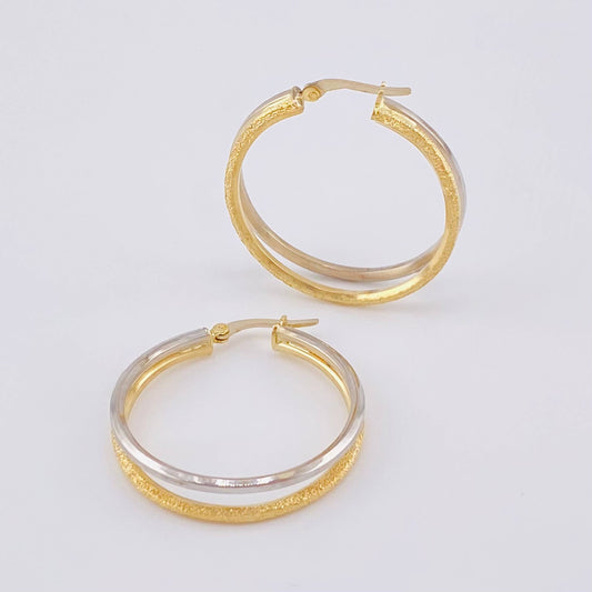 Candongas Jessi 3.75 g / 1 1/4 in Dos Oros Amarillo Blanco 18K