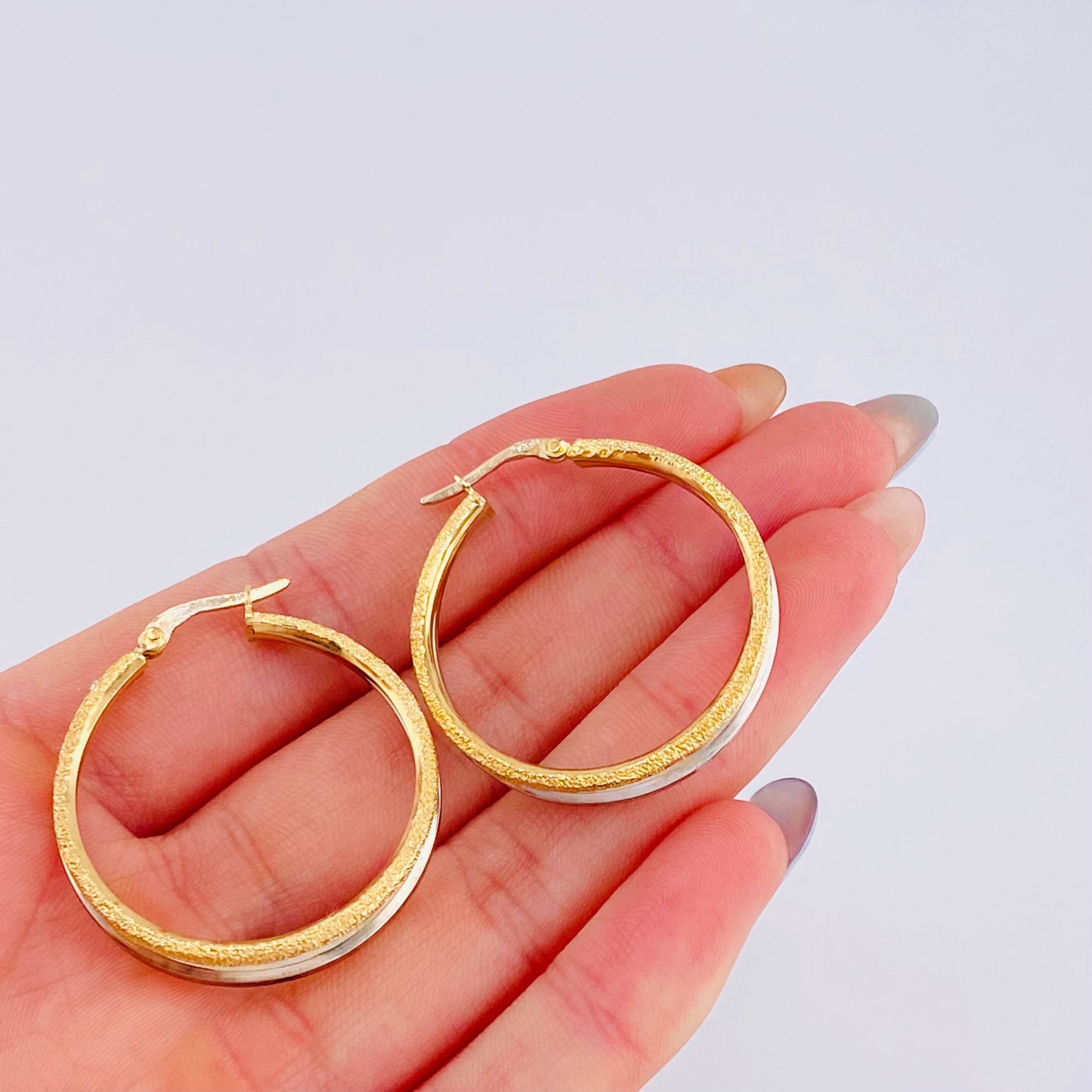 Candongas Jessi 3.75 g / 1 1/4 in Dos Oros Amarillo Blanco 18K