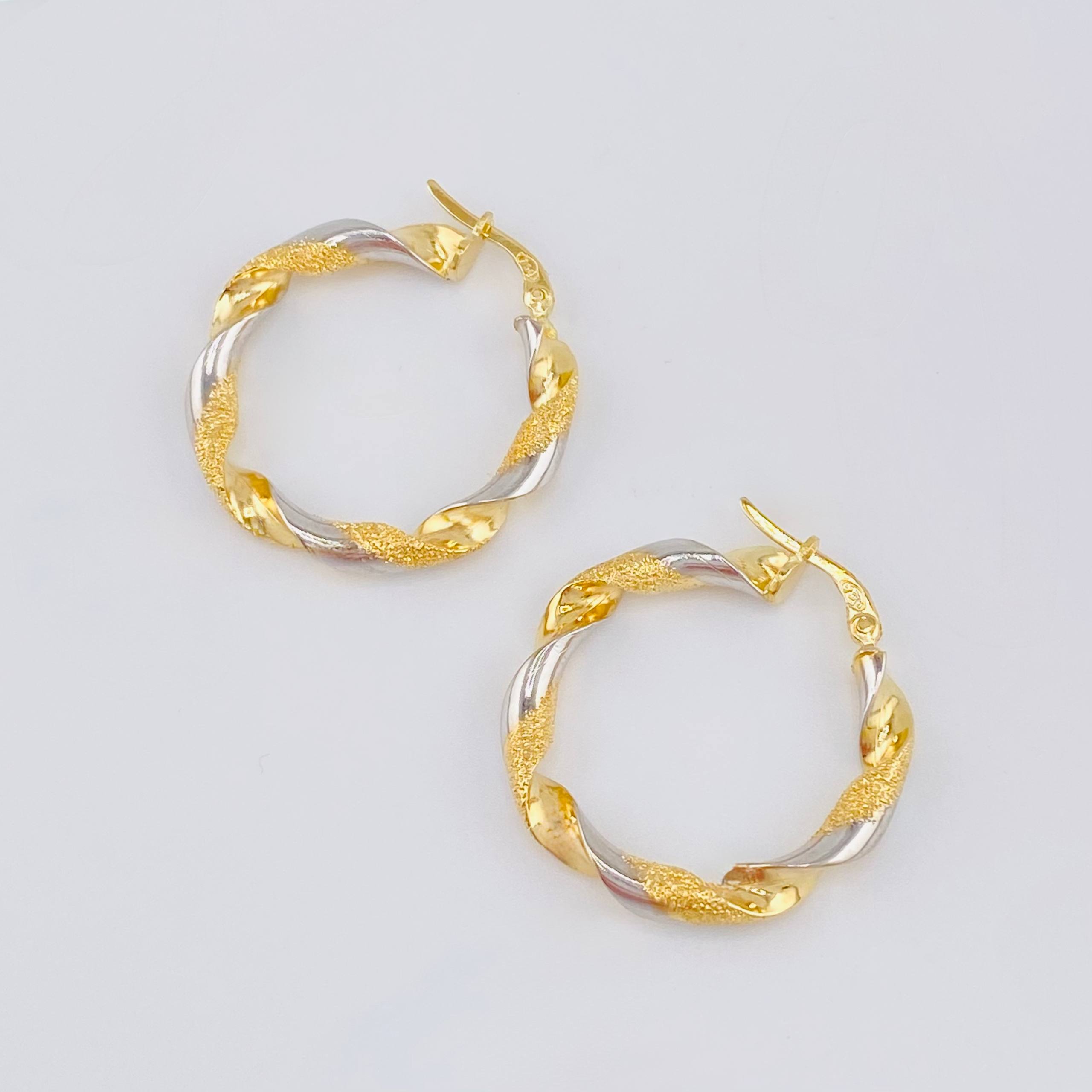 Hoop Earrings Ferchi Spiral 3.45 g / 1 1/4 in Two Golds Yellow White 18K