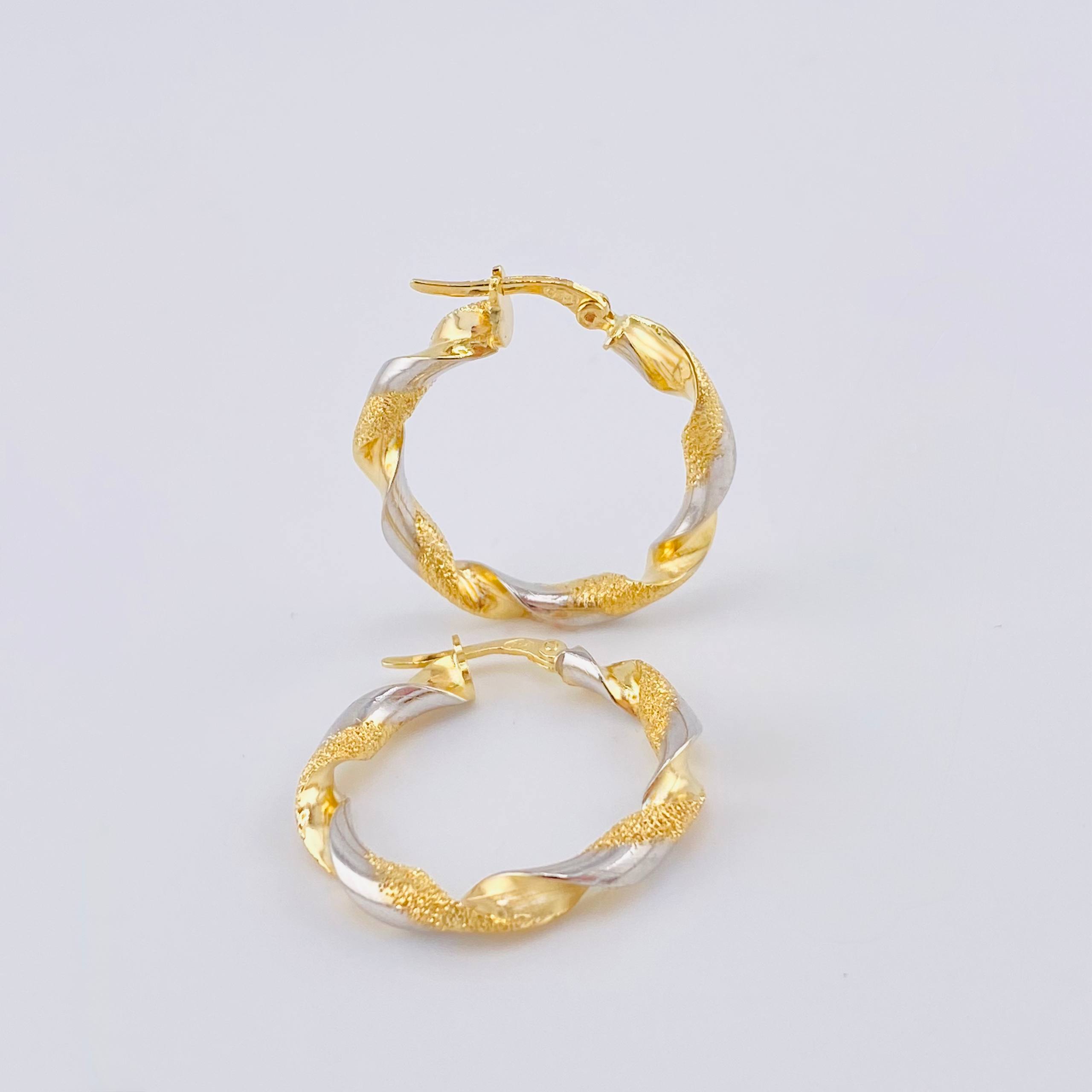 Hoop Earrings Ferchi Spiral 3.45 g / 1 1/4 in Two Golds Yellow White 18K