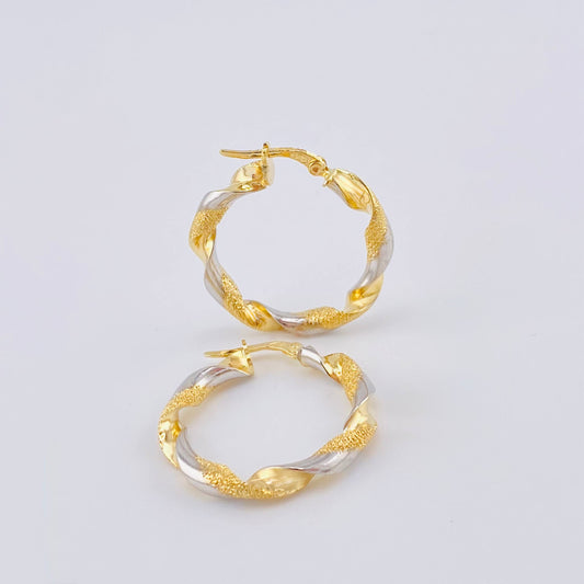 Candongas Ferchi Espiral 3.4 g / 1 1/4 in Dos Oros Amarillo Blanco 18K