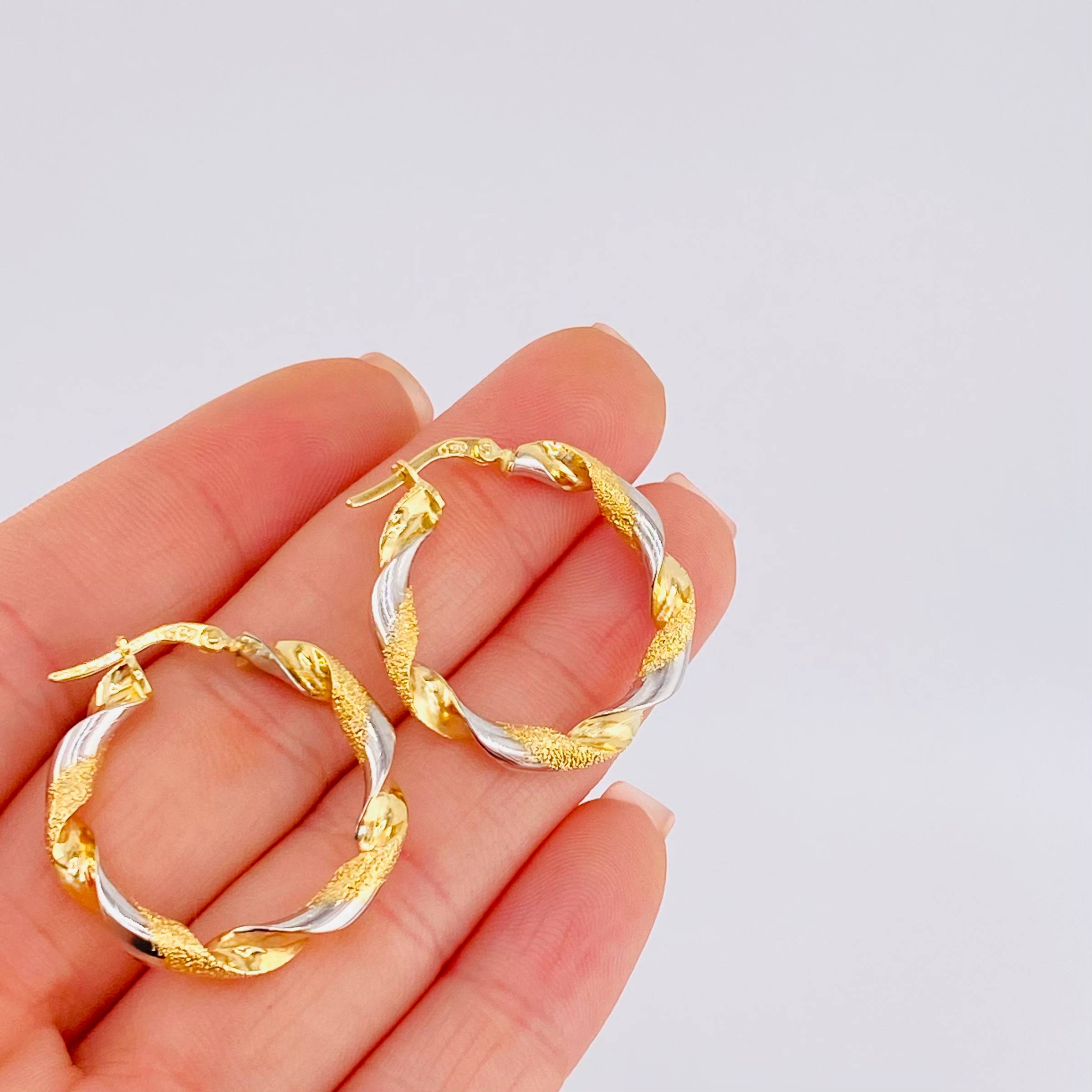 Hoop Earrings Ferchi Spiral 3.45 g / 1 1/4 in Two Golds Yellow White 18K