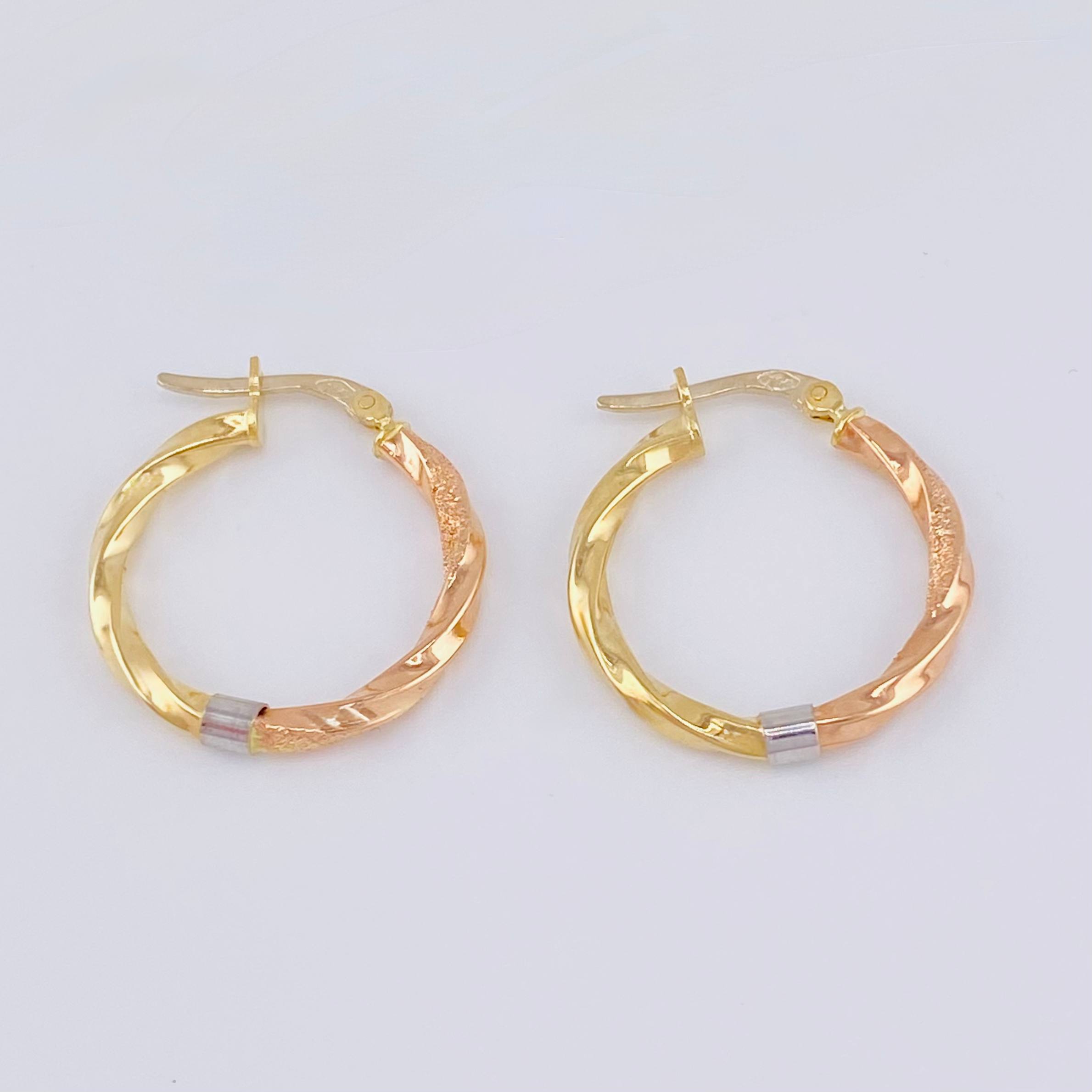 Hoop Earrings Lady 2.8 g / 1 1/4 in Three-Tone Gold 18K