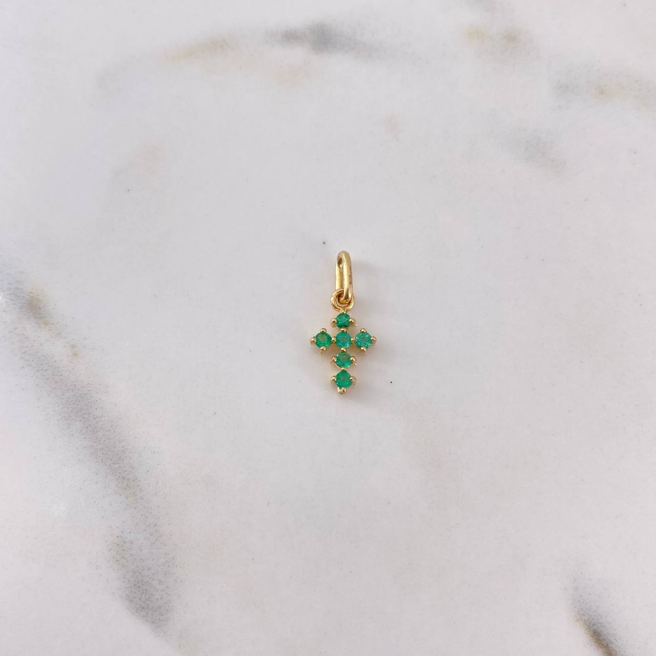 Pendant Mini Cross 0.6gr / 1.5cm / Emerald 30 Pts 18K Yellow Gold (Jewel) &