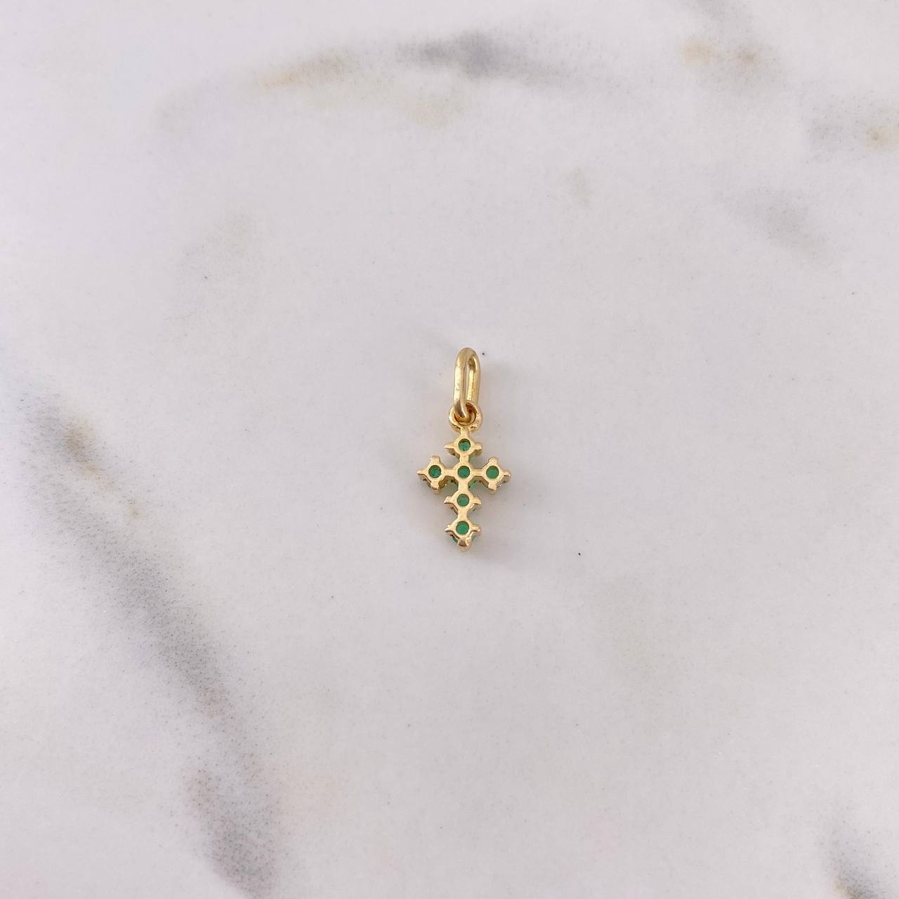 Pendant Mini Cross 0.6gr / 1.5cm / Emerald 30 Pts 18K Yellow Gold (Jewel) &