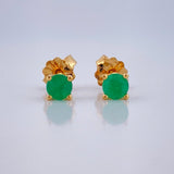 Stud Earrings Four Claws Emerald 0.95gr / 18K Yellow Gold &