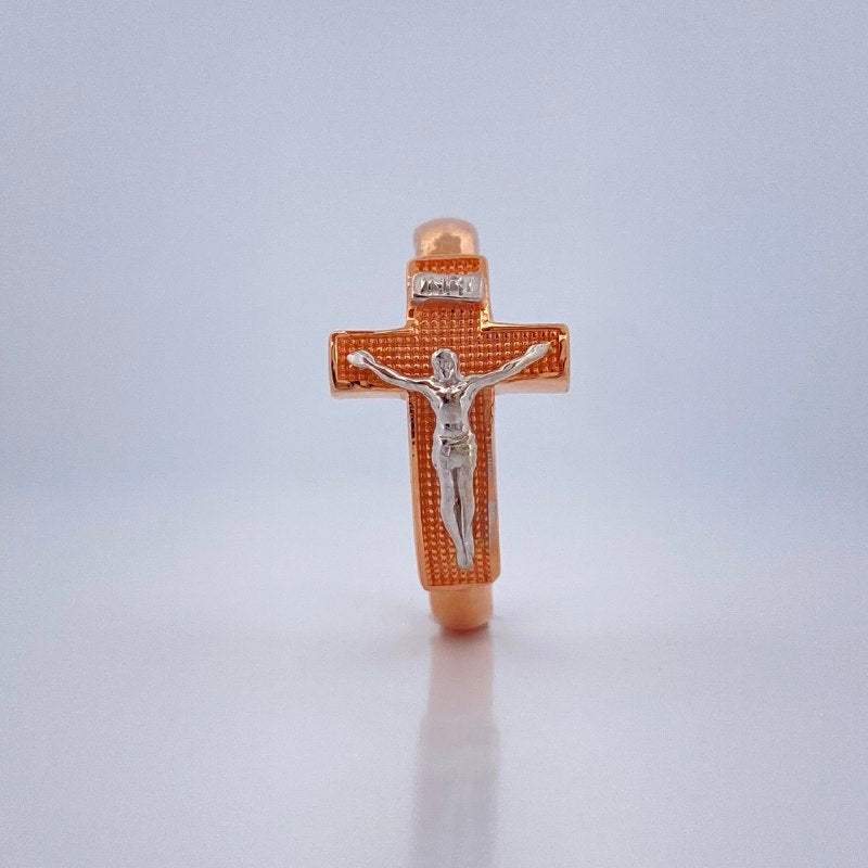 Anillo Jesus 4.5gr / T8 1/2 / Dos Oros Blanco Rosa 18K $