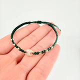 Green Woven Bracelet GC Charm Plain Beads Yellow Gold 18K