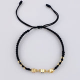 Black Woven Bracelet Trio Sparkles Diamond Cut Beads Yellow Gold 18K