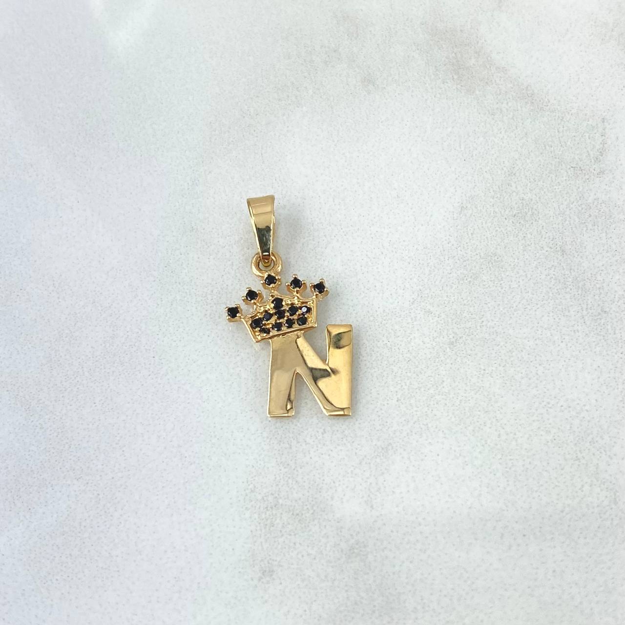 Pendant N Crown 1gr / 2.3cm / Polished Black Zircons 18K Yellow Gold ©