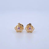 Stud Earrings Corona Cruz 1.1gr / 8mm / Pink Zircon Yellow Gold 18K