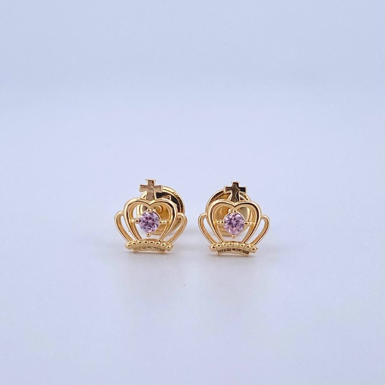 Topos Corona Cruz 1.1gr / 8mm Circon Rosado Oro Amarillo 18K