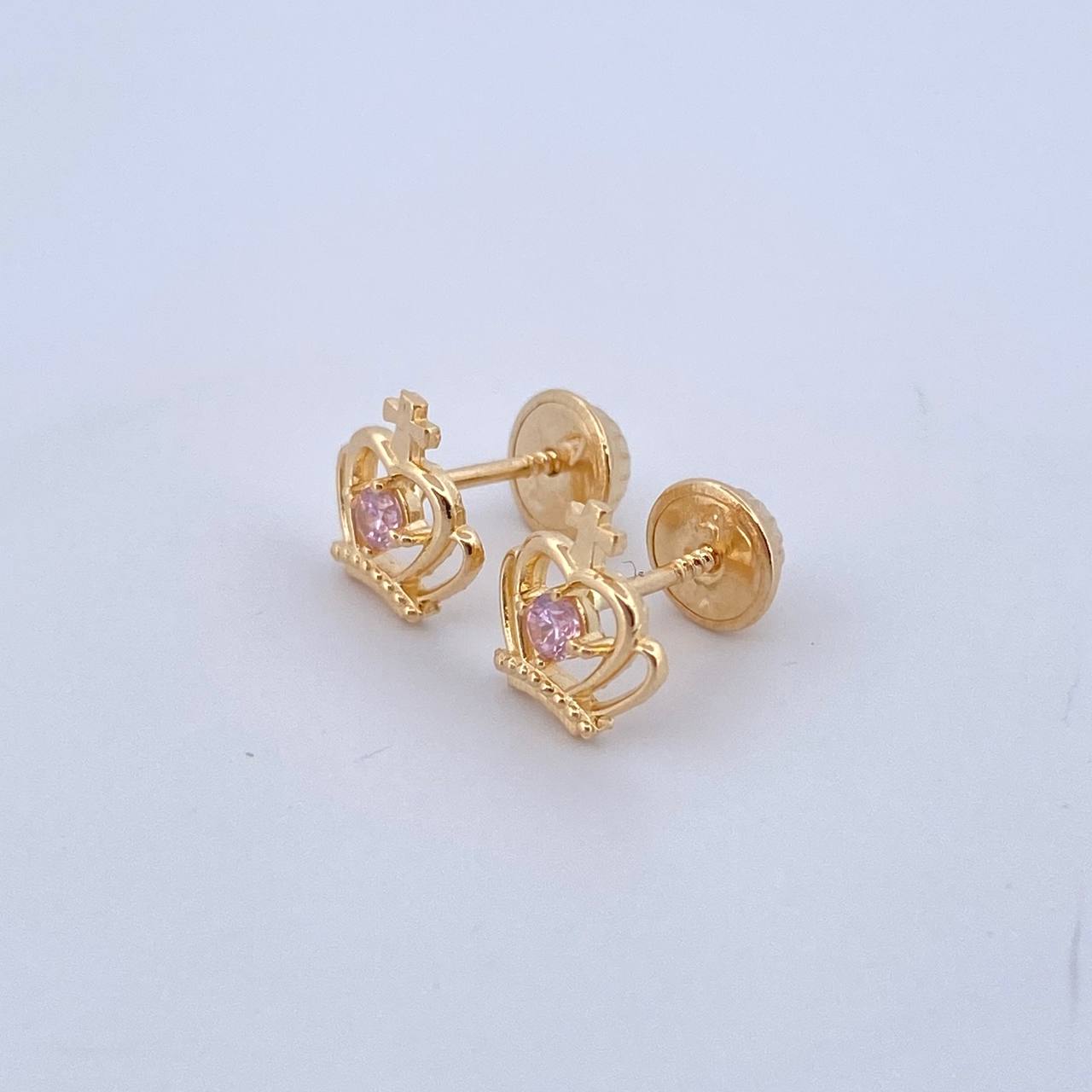 Topos Corona Cruz 1.05gr / 8mm / Circon Rosado Oro Amarillo 18K