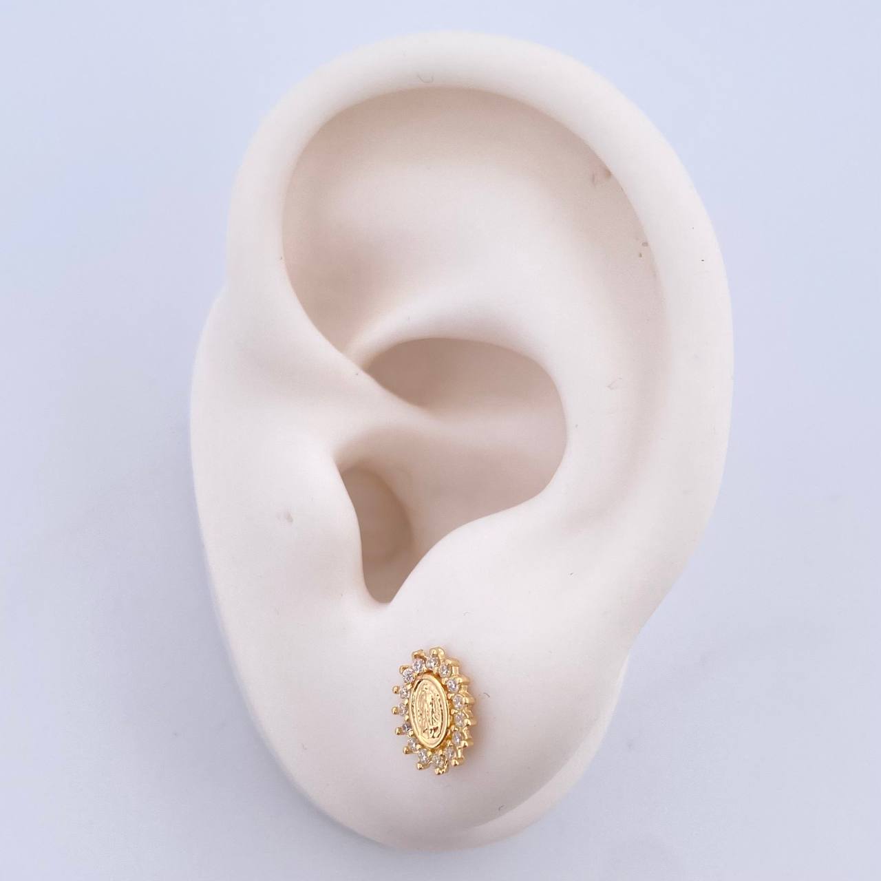 Topos Virgen De Guadalupe 1gr / 8mm / Circones Blancos Oro Amarillo 18K