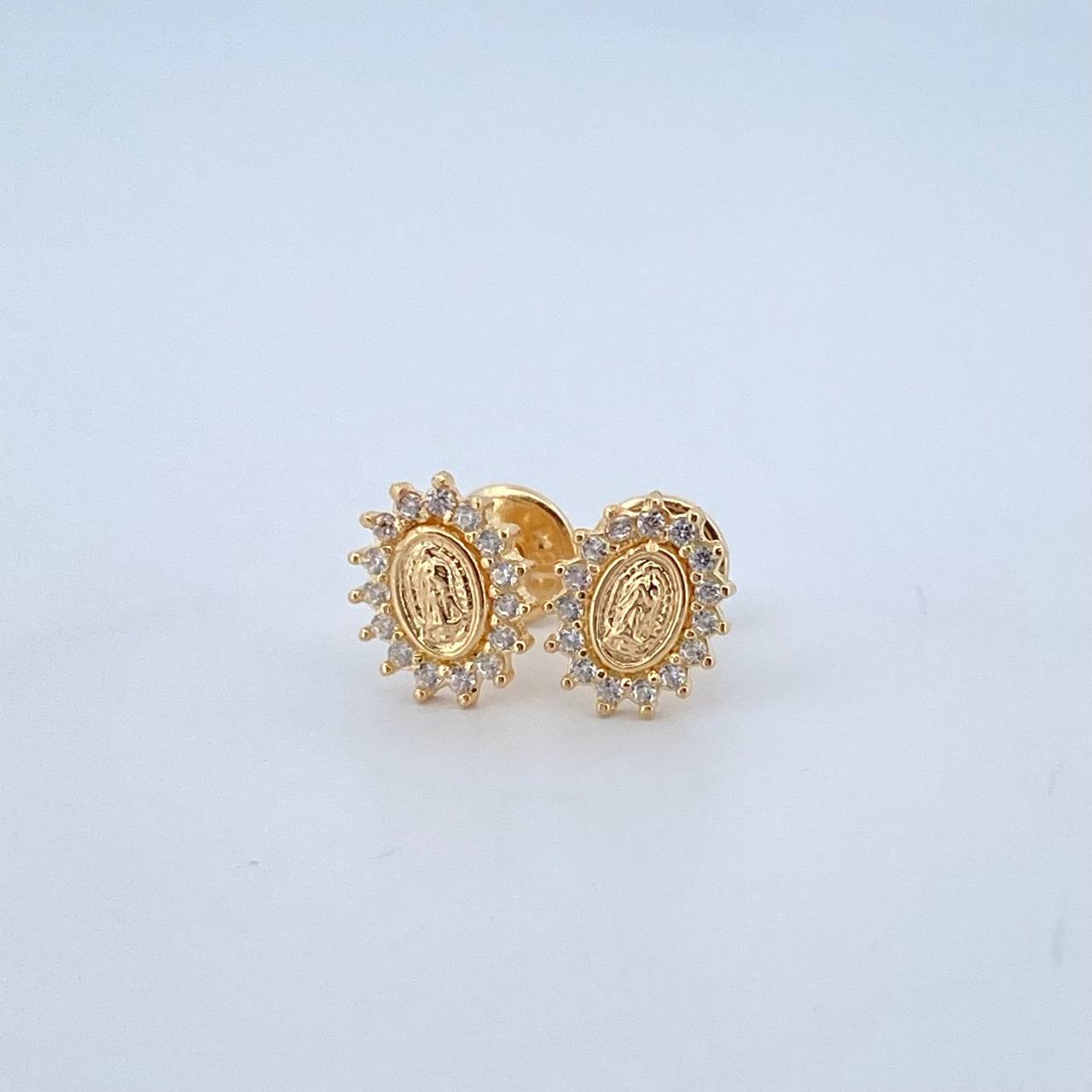 Topos Virgen De Guadalupe 1gr / 8mm / Circones Blancos Oro Amarillo 18K