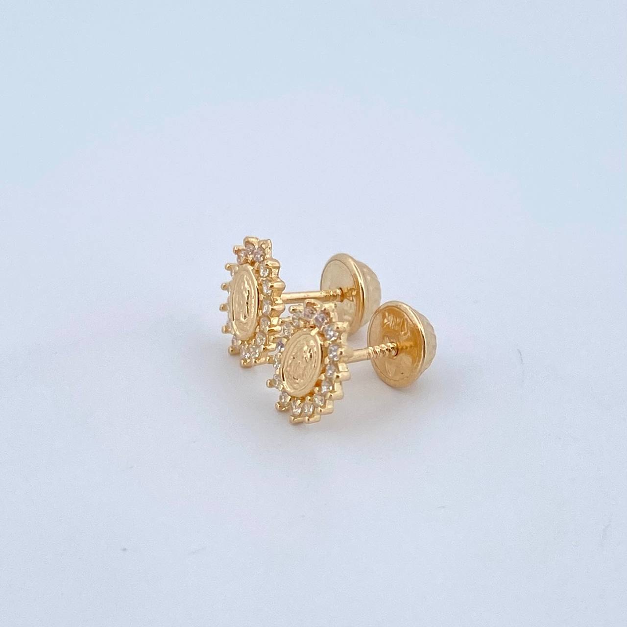Topos Virgen De Guadalupe 1gr / 8mm / Circones Blancos Oro Amarillo 18K