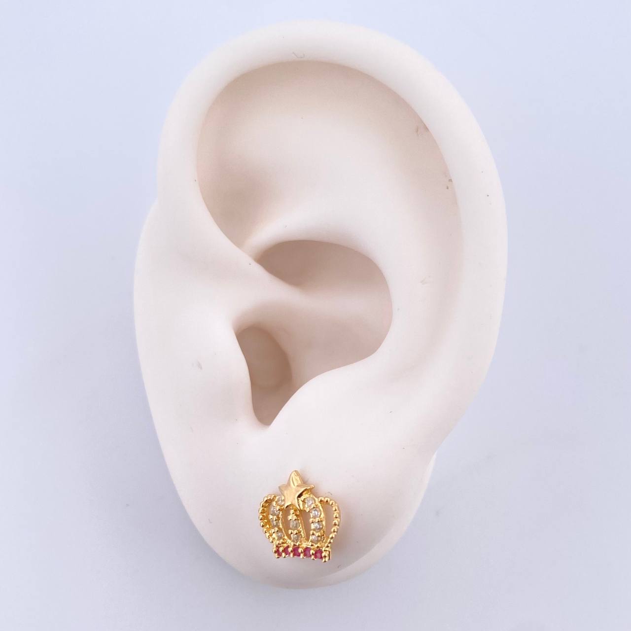Stud Earrings Corona Star 1.5gr / 9mm / White Fuchsia Zircons 18K Yellow Gold