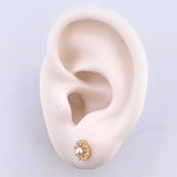 Stud Earrings Halo Pearl Flower 1.4gr / 7mm / White Zircons 18K Yellow Gold