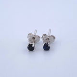 Stud Earrings Stone 0.8gr / 3mm Sapphires 28Pts Lobster Claw Butterfly 18K White Gold (Jewel) ©
