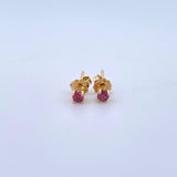 Stud Earrings Stone 0.9gr / 3mm Rubys 35Pts Lobster Claw Butterfly 18K Yellow Gold (Jewel) ©