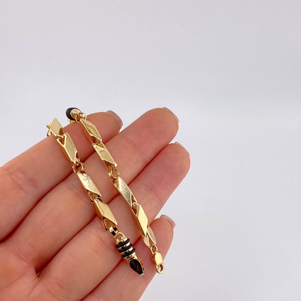 Bracelet Rustic Black Rubber 6 g / 8 1/4 in / 5 mm Yellow Gold 18K