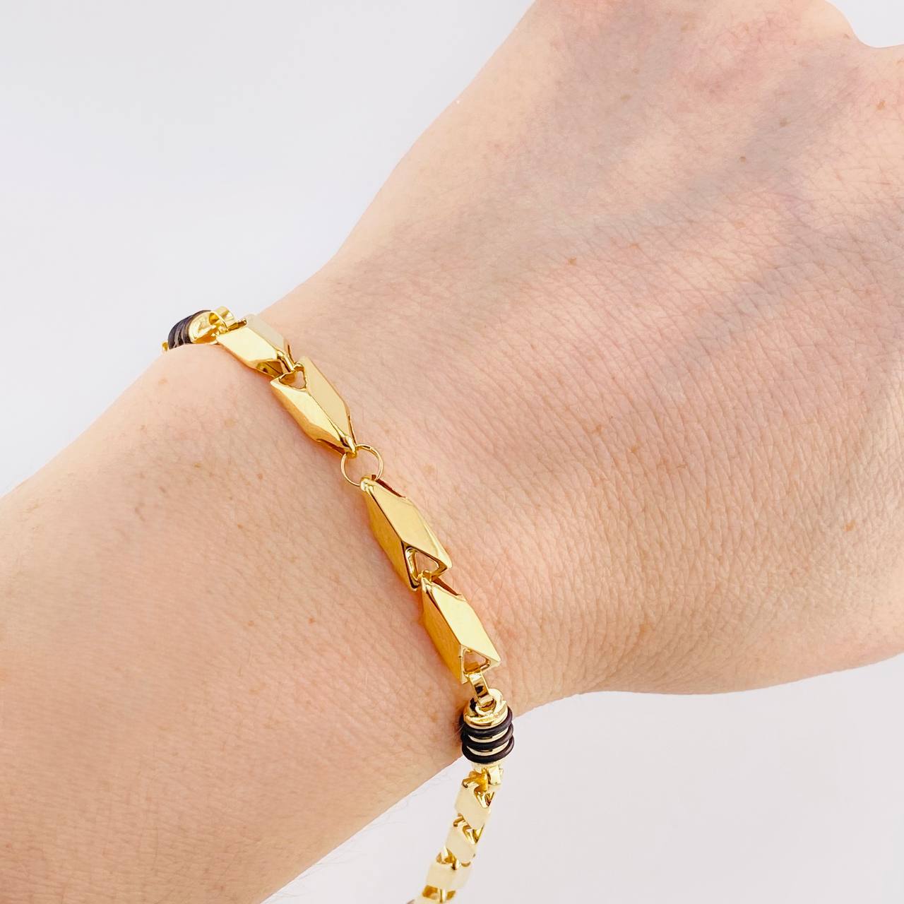 Bracelet Rustic Black Rubber 6 g / 8 1/4 in / 5 mm Yellow Gold 18K