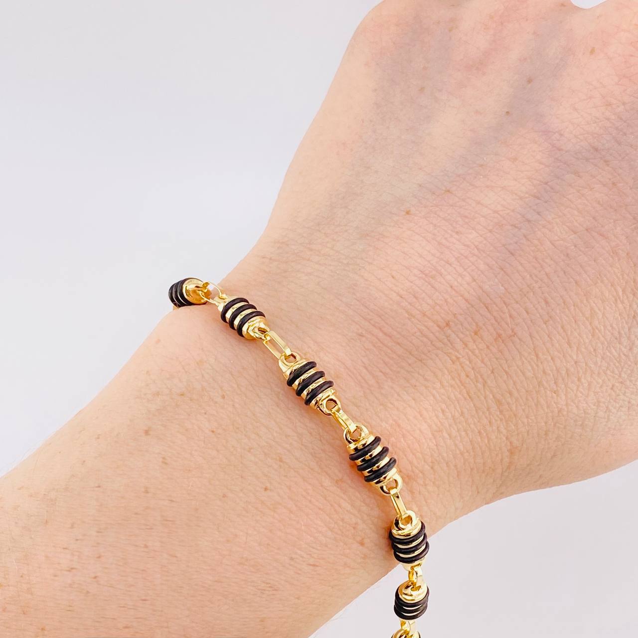 Bracelet Rustic Black Rubber 5.1 g / 8 1/2 in / 5.2 mm Yellow Gold 18K