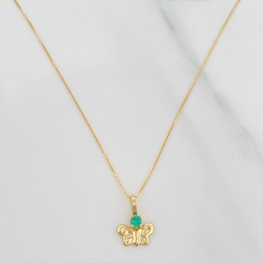 Set Cadena Veneciana + Dije Mariposa Esmeralda 06Pts / 1.3 g / 17 3/4 in Oro Amarillo 18K