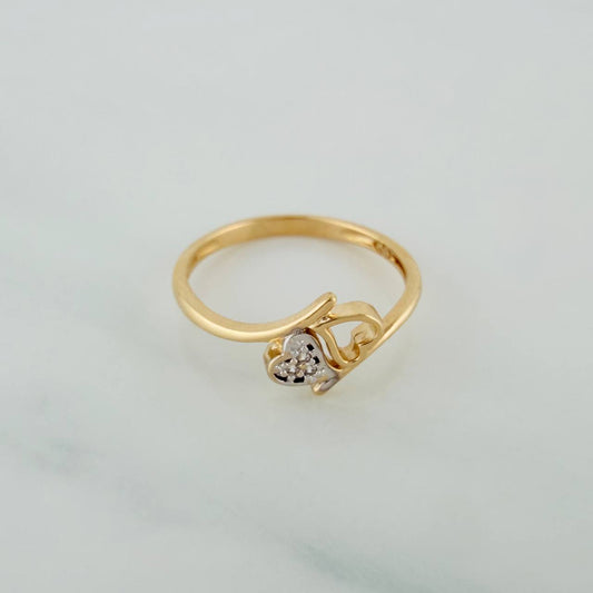 Anillo Corazon Doble 1.9gr / T7 / 3/4 in / Dos Oros Amarillo Blanco 18K $