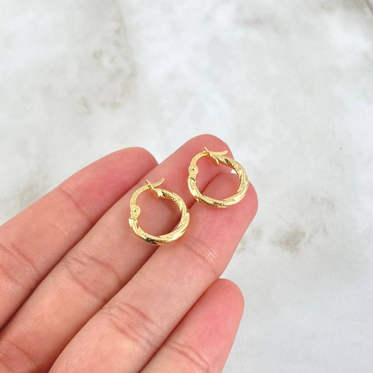 Hoop Earrings Asby 1.75gr / 1.8cm / Punctuated Toffee 18K Yellow Gold *