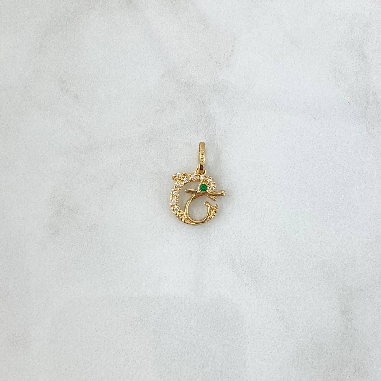 Dije Delfin 1.05gr / 1.7cm / Circones Blancos Verde Silueta Oro Amarillo 18K