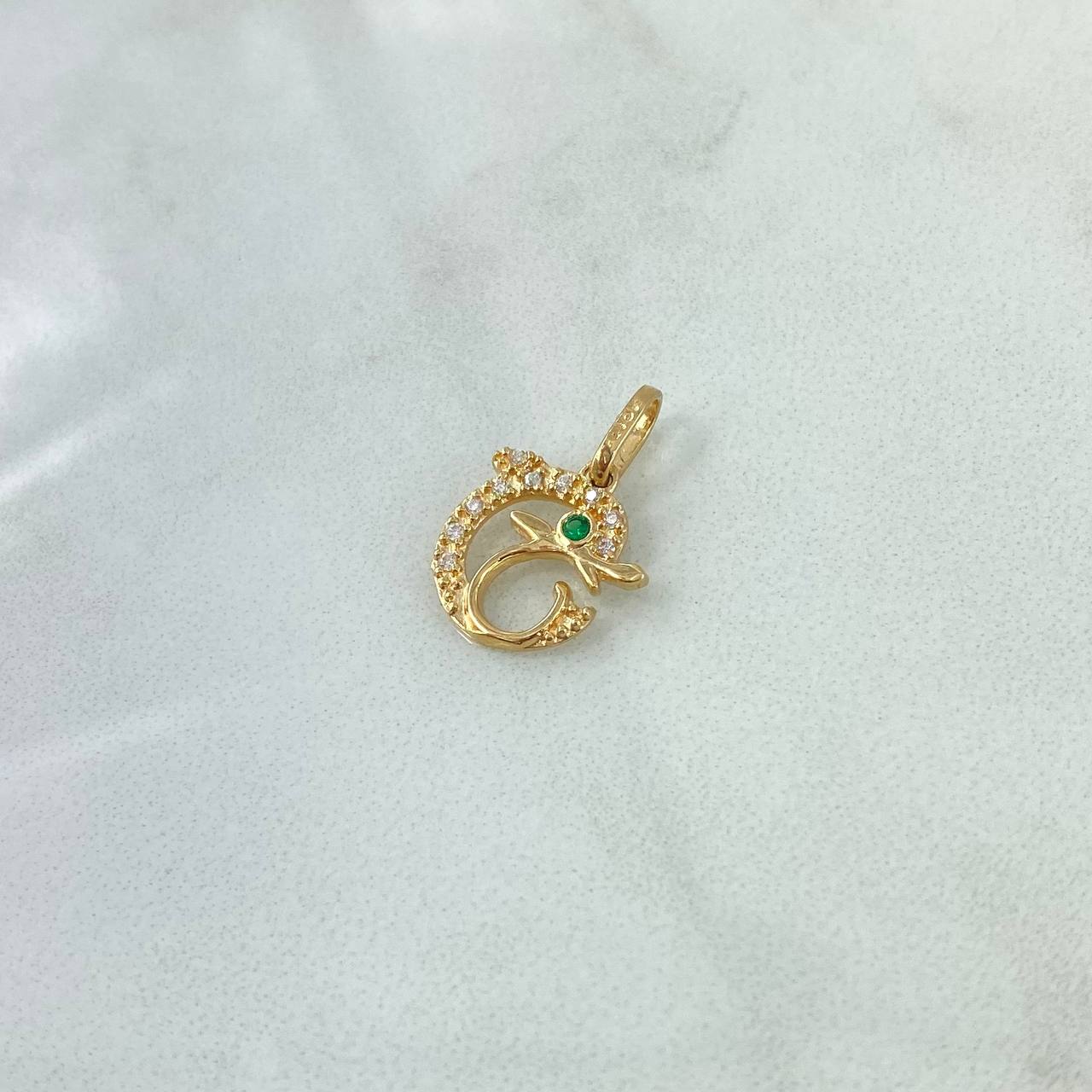 Dije Delfin Lunar 1.05gr / 1.8cm / Circones Blancos Y Verde Oro Amarillo 18K *
