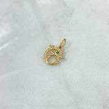 Dije Delfin Lunar 1.05gr / 1.8cm / Circones Blancos Y Verde Oro Amarillo 18K *