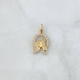 Dije Herradura Caballo 1.8gr / 2.4cm / Circones Blancos  Oro Amarillo 18K *