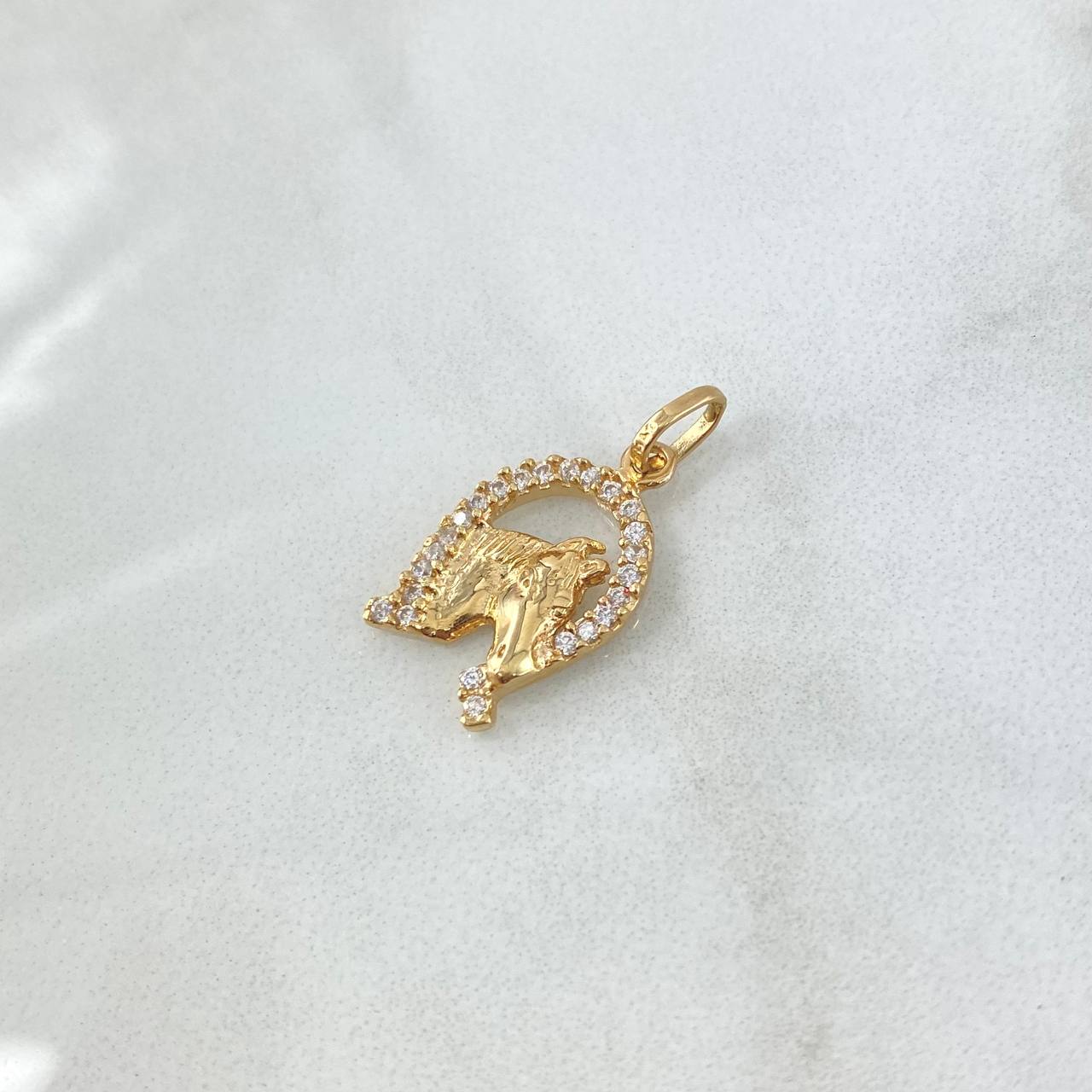 Dije Herradura Caballo 1.8gr / 2.4cm / Circones Blancos  Oro Amarillo 18K *