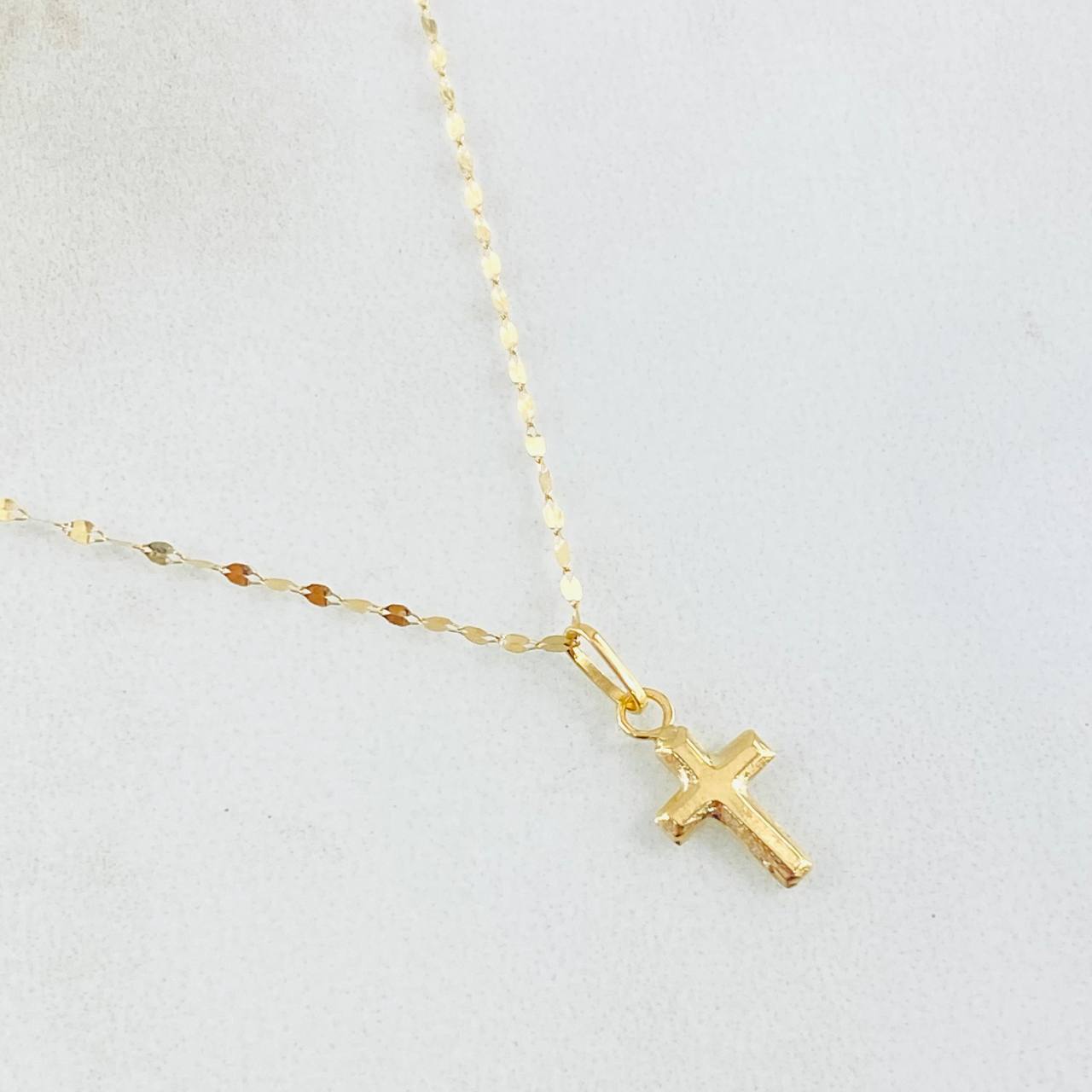 Set Cadena y Dije Mini Flor Espejo + Cruz Lisa 0.55gr / Oro Amarillo 18K