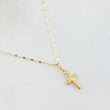 Set Cadena y Dije Mini Flor Espejo + Cruz Lisa 0.55gr / Oro Amarillo 18K