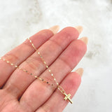 Set Cadena y Dije Mini Flor Espejo + Cruz Lisa 0.55gr / Oro Amarillo 18K