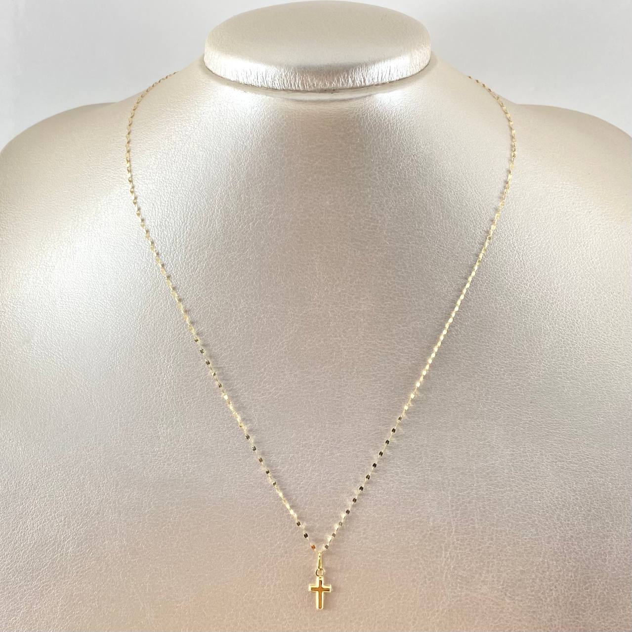 Set Cadena y Dije Mini Flor Espejo + Cruz Lisa 0.55gr / Oro Amarillo 18K