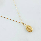 Set Cadena y Dije Mini Flor Espejo + Virgen Guadalupe 0.7gr / Oro Amarillo 18K