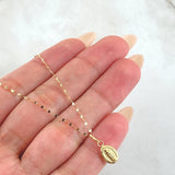 Chain and Mini Flower Mirror Pendant Set + Virgin Guadalupe 0.6gr / 18K Yellow Gold