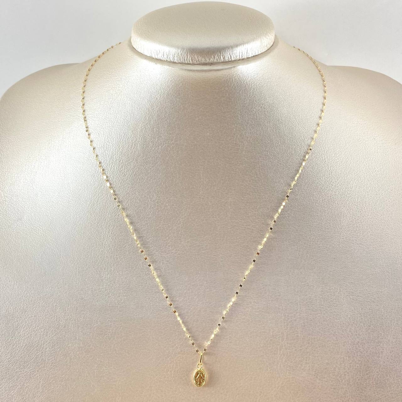 Set Chain and Mini Flower Mirror Pendant + Miraculous Virgin 0.65gr / 18K Yellow Gold ©