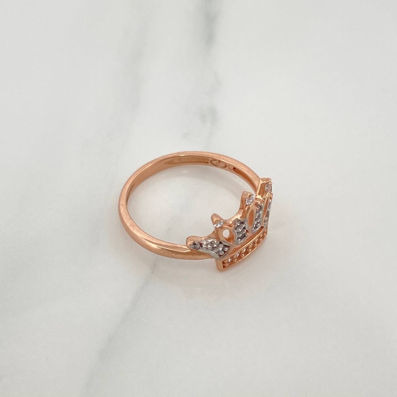 Anillo Corona 2.25gr / T6 / 3/4 in / Dos Oros Blanco Rosa 18K $