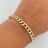 Cuban Links Bracelet 12.25gr / 20.1cm / 6.7mm White Zircons Lobster Claw 18K Yellow Gold Box &